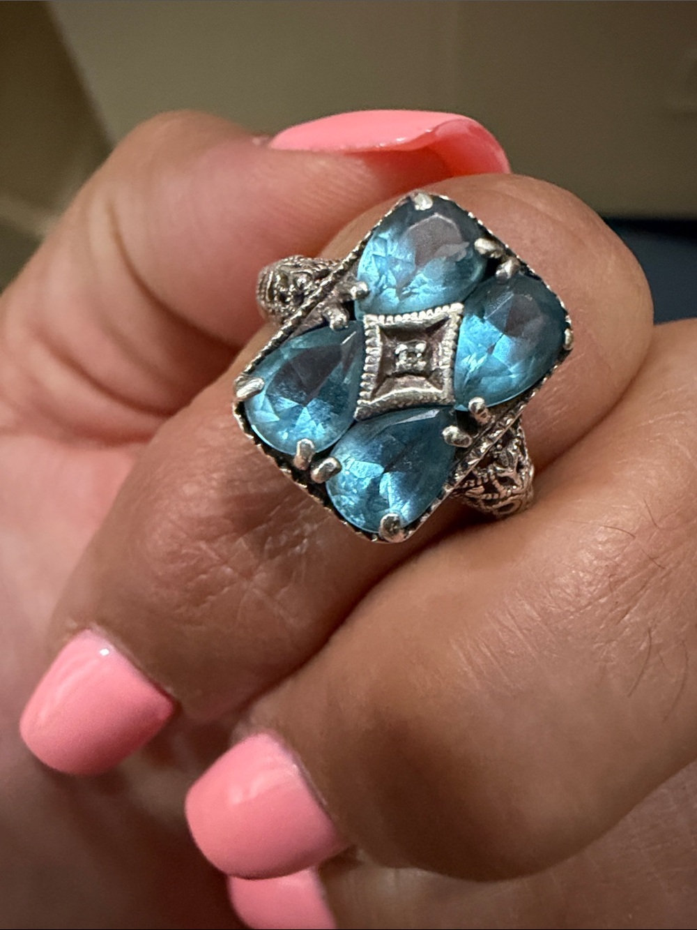 Sterling Silver Blue Topaz-Style Statement Ring